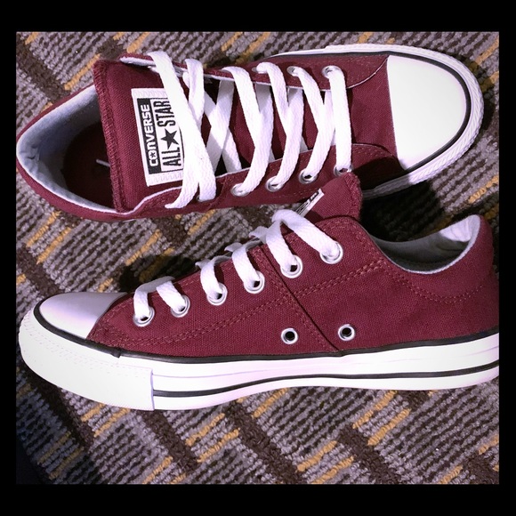 burgundy and white converse